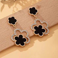 Lucky Clover Dangle Earrings with Rhinestone Accents 