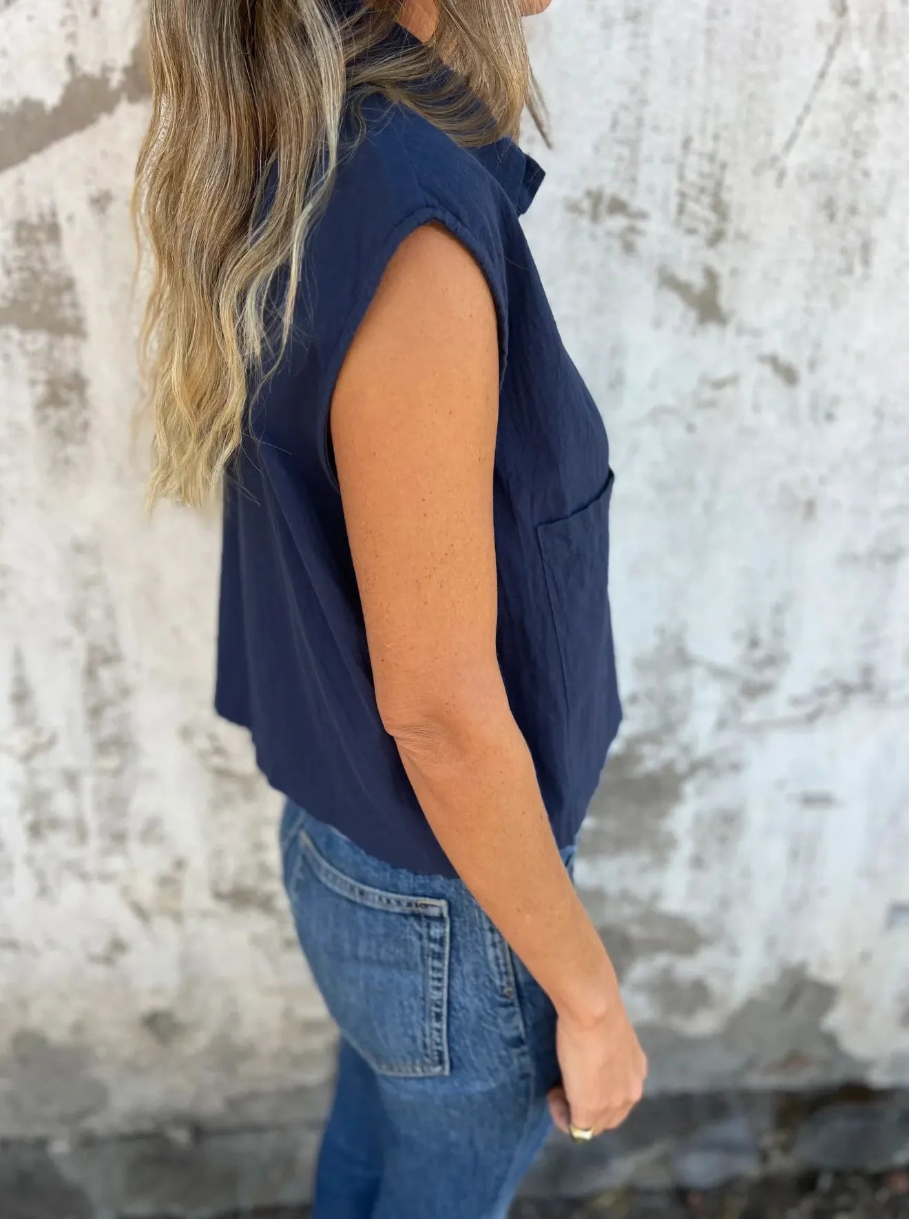 Full Size Button Down Cap Sleeve Linen Shirt Plus Size 