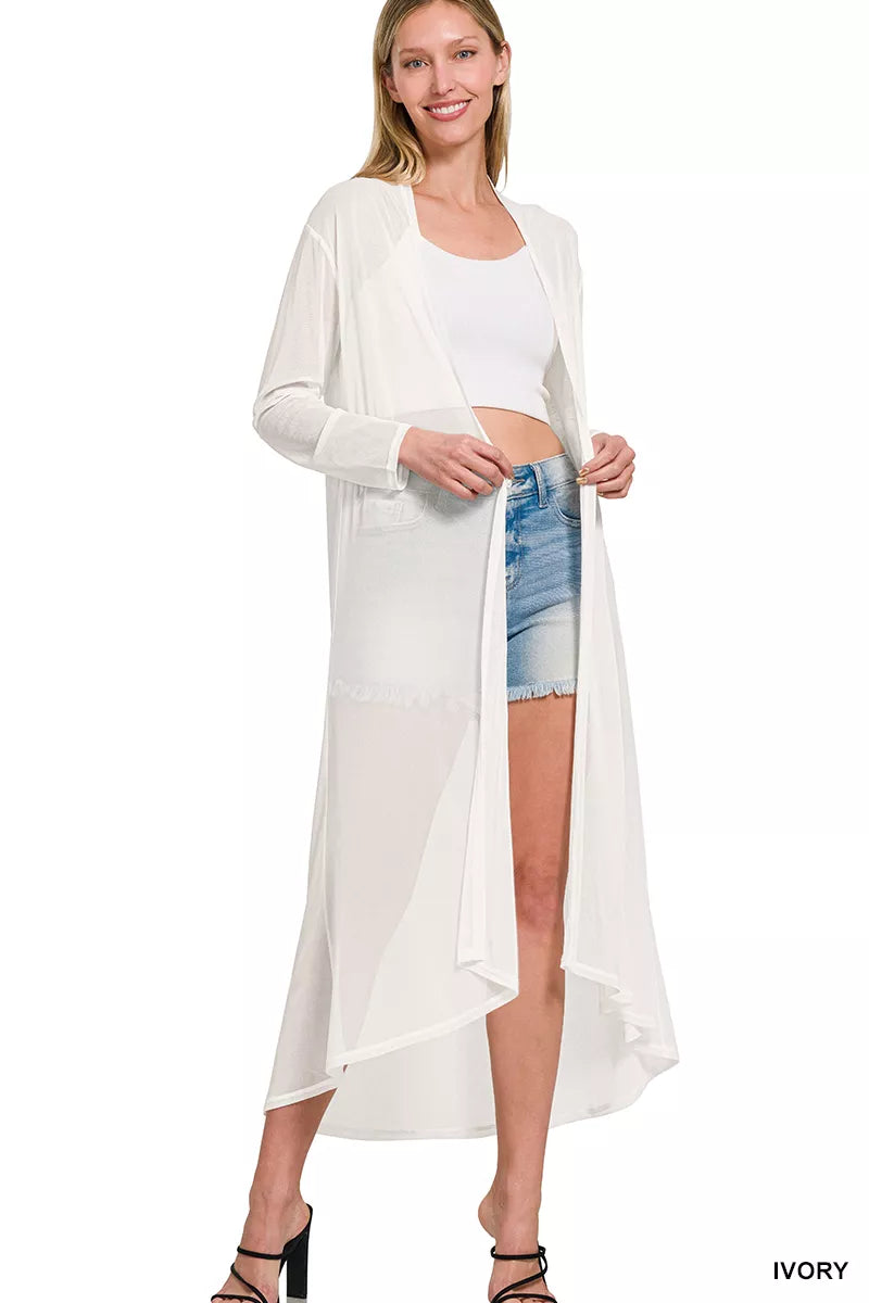 Zenana Mesh Open Front Cardigan 