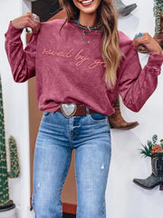 Saved By Grace Letter Embroidery Mineral Wash Loose Sweatshirt 