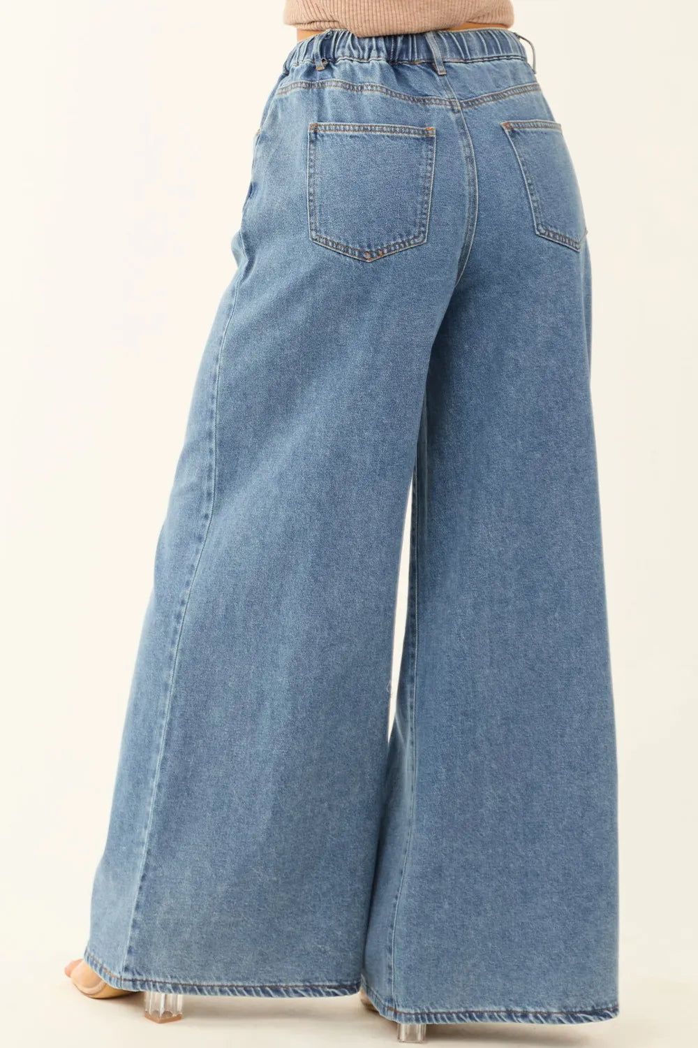 Medium Wash Super Wide Leg Denim Pants 