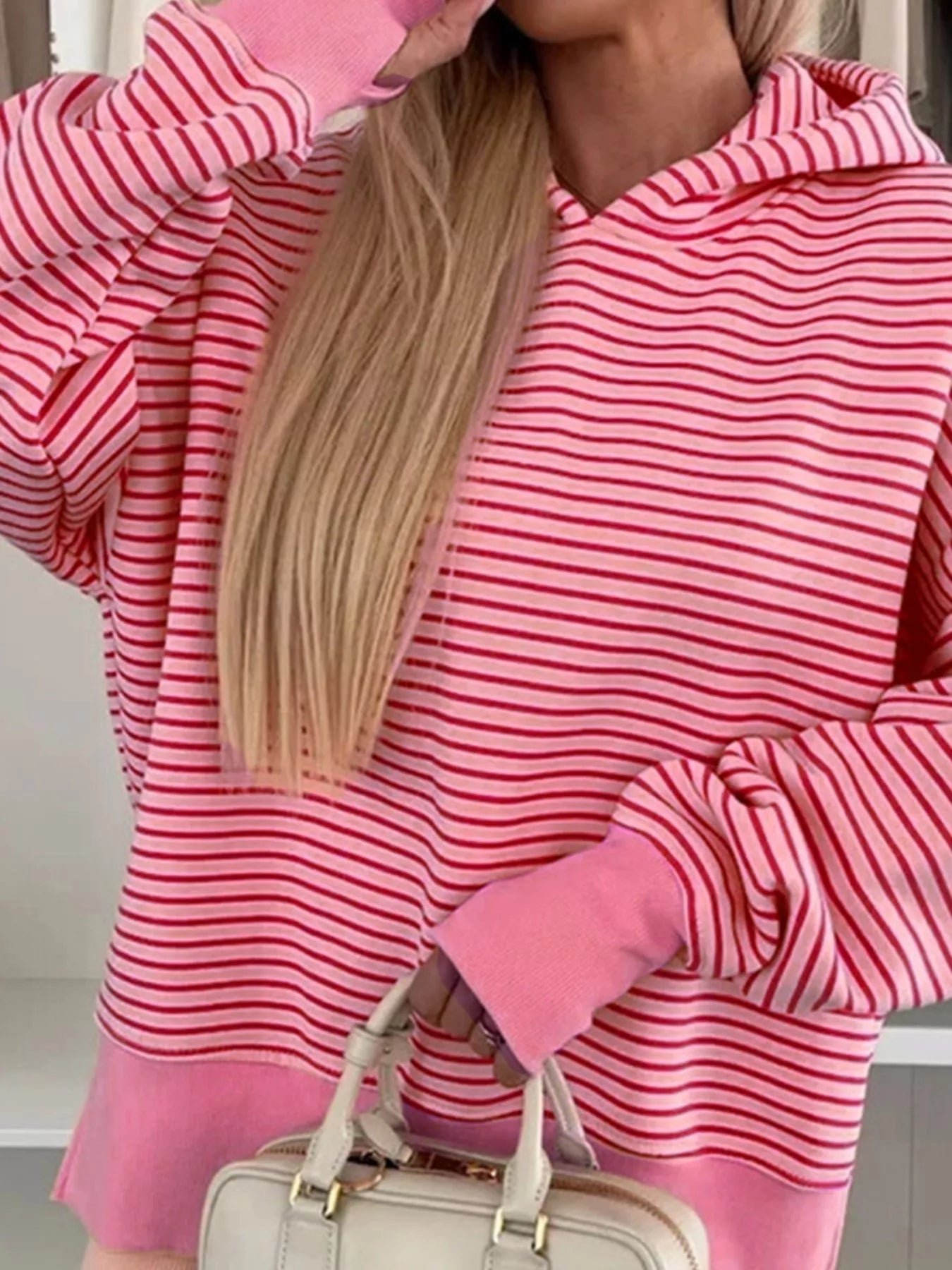 Striped Oversized Hoodie with Kangaroo Pocket 
