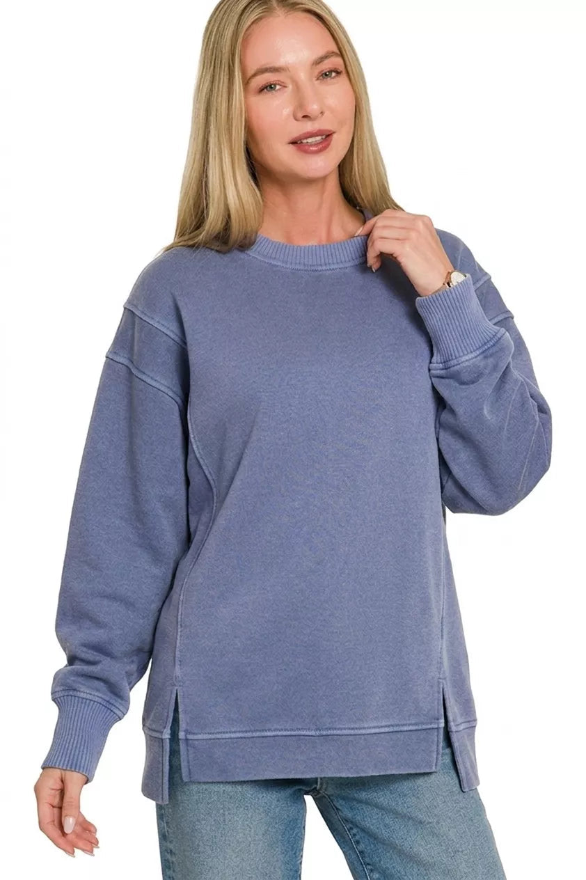 Zenana Pigment Dye Exposed-seam Fleece Sweatshirt 