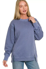 Zenana Pigment Dye Exposed-seam Fleece Sweatshirt 