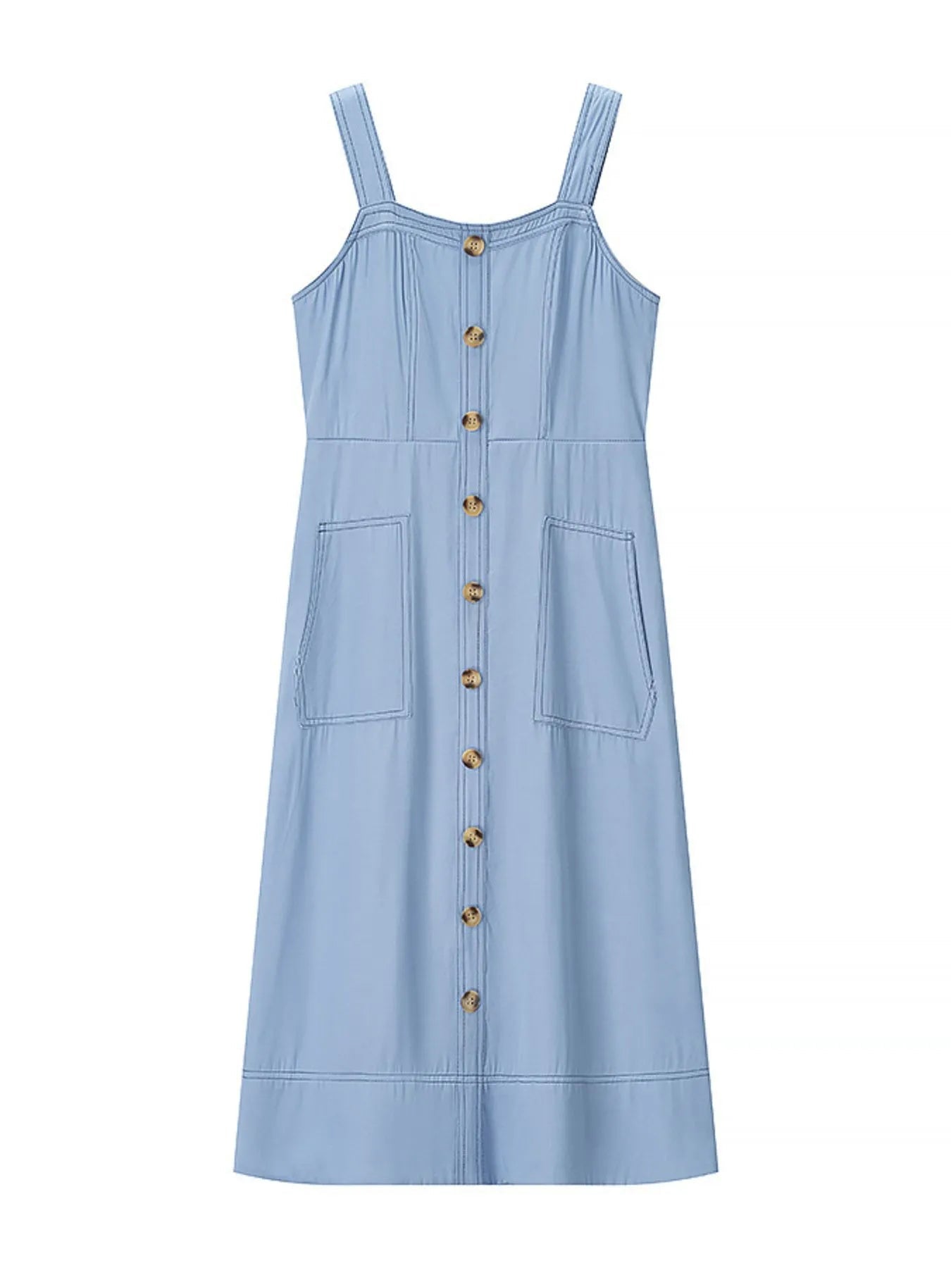 Wide Strap Sweetheart Neck Denim Dress 