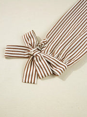 Striped Ruffled Neck Blouse with Tie Sleeves 