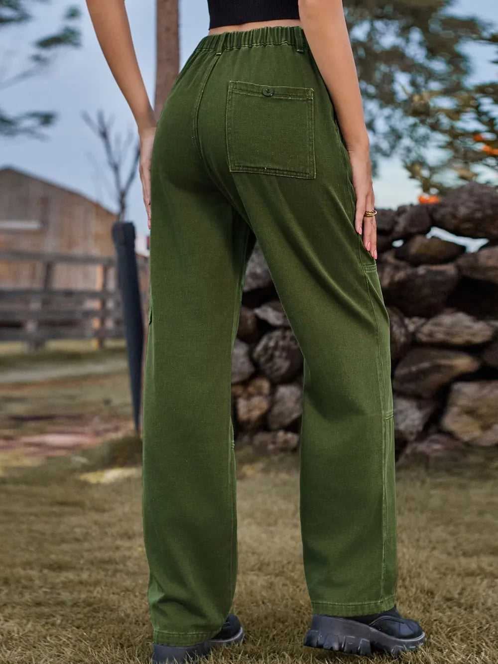 High Waist Cargo Straight Jeans 