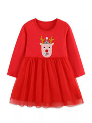 Children's Reindeer Applique Tulle Dress 