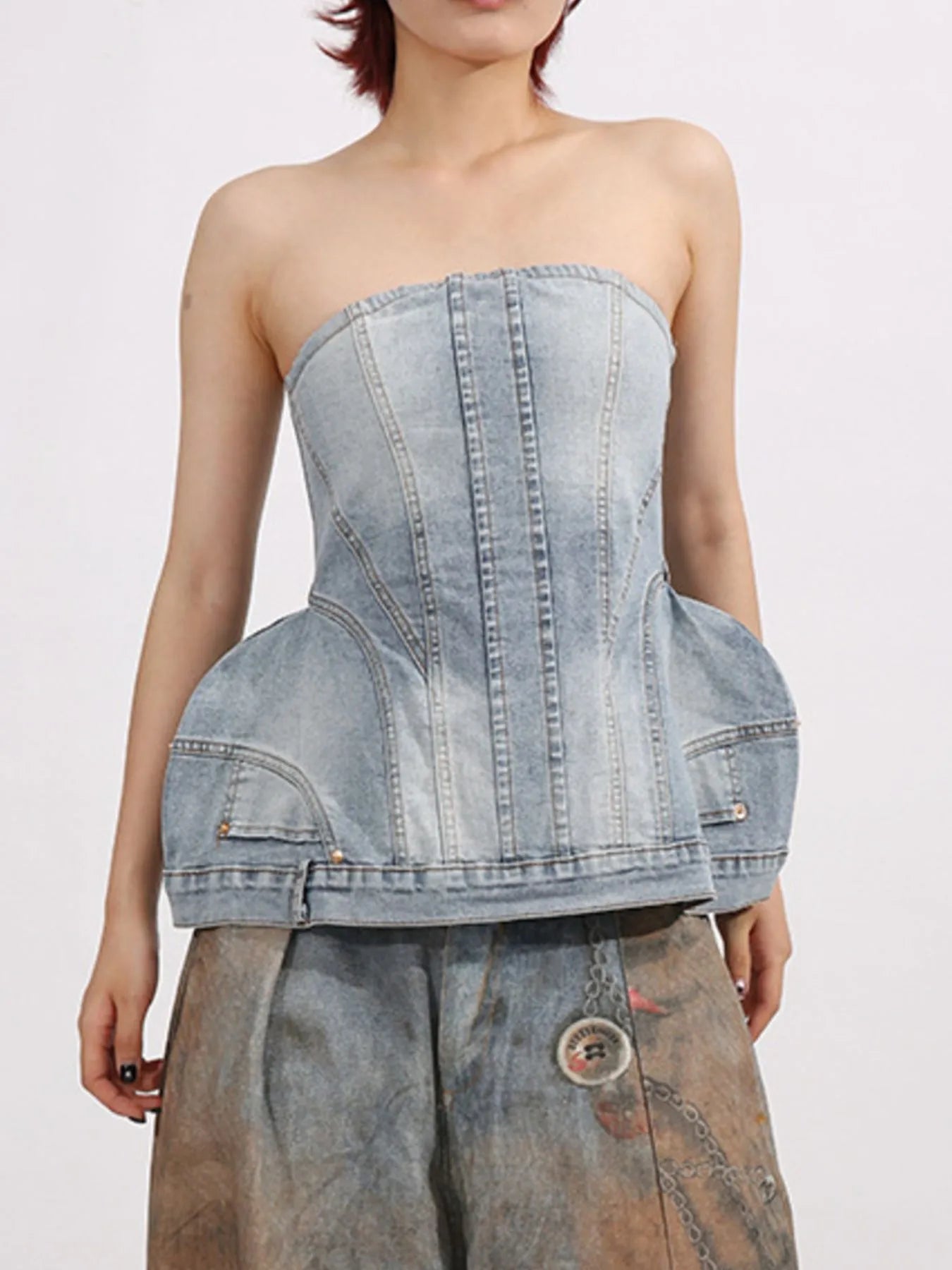 Zip Back Denim Tube Top 