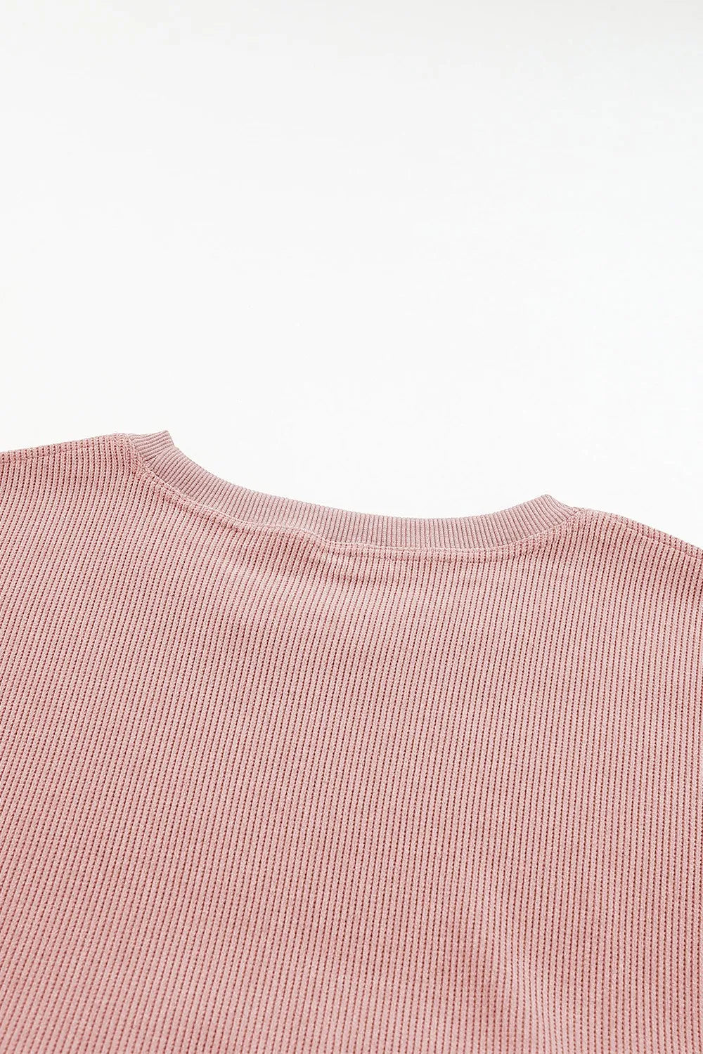Plus Size Heart Ribbed Round Neck Sweatshirt 