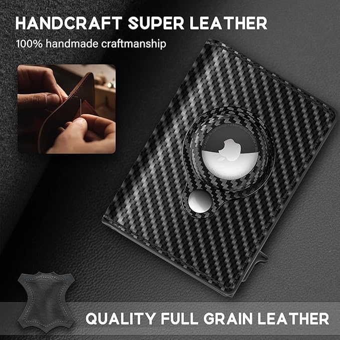 Carbon Fiber Leather Card Holder with Smart Airtag Slot (+Free Gift Included) 