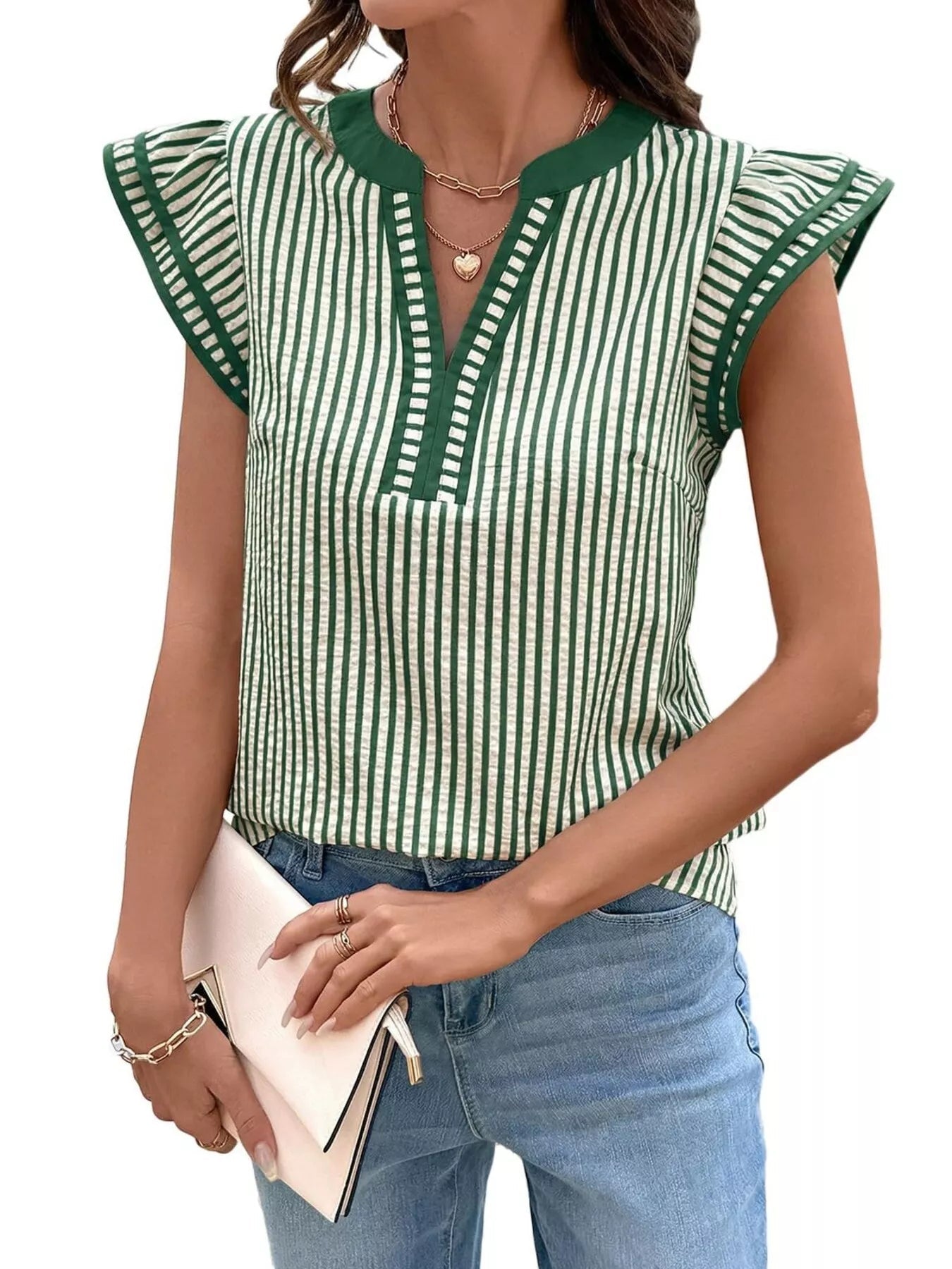 Striped Ruffle Sleeve Blouse 