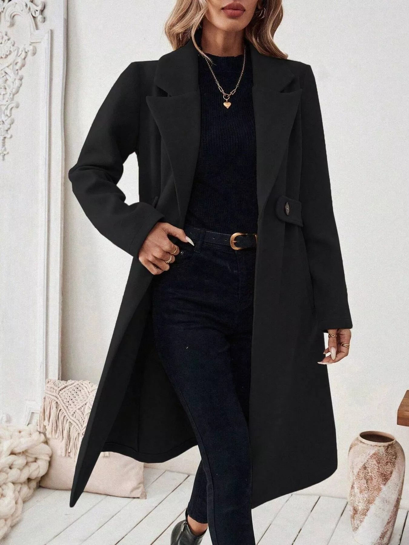 One Button Wool Blend Overcoat 