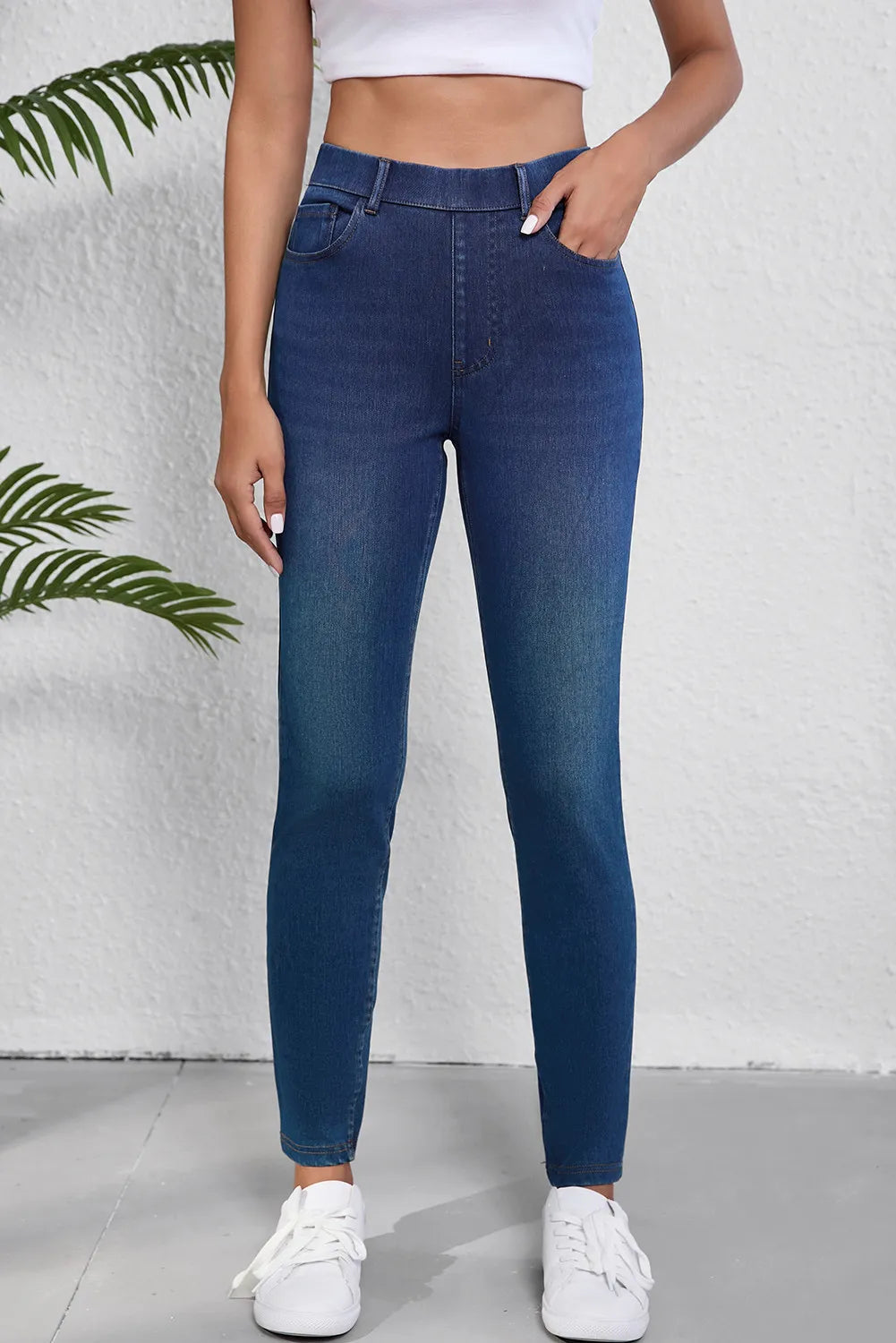 High Waist Skinny Jeans with Pockets 