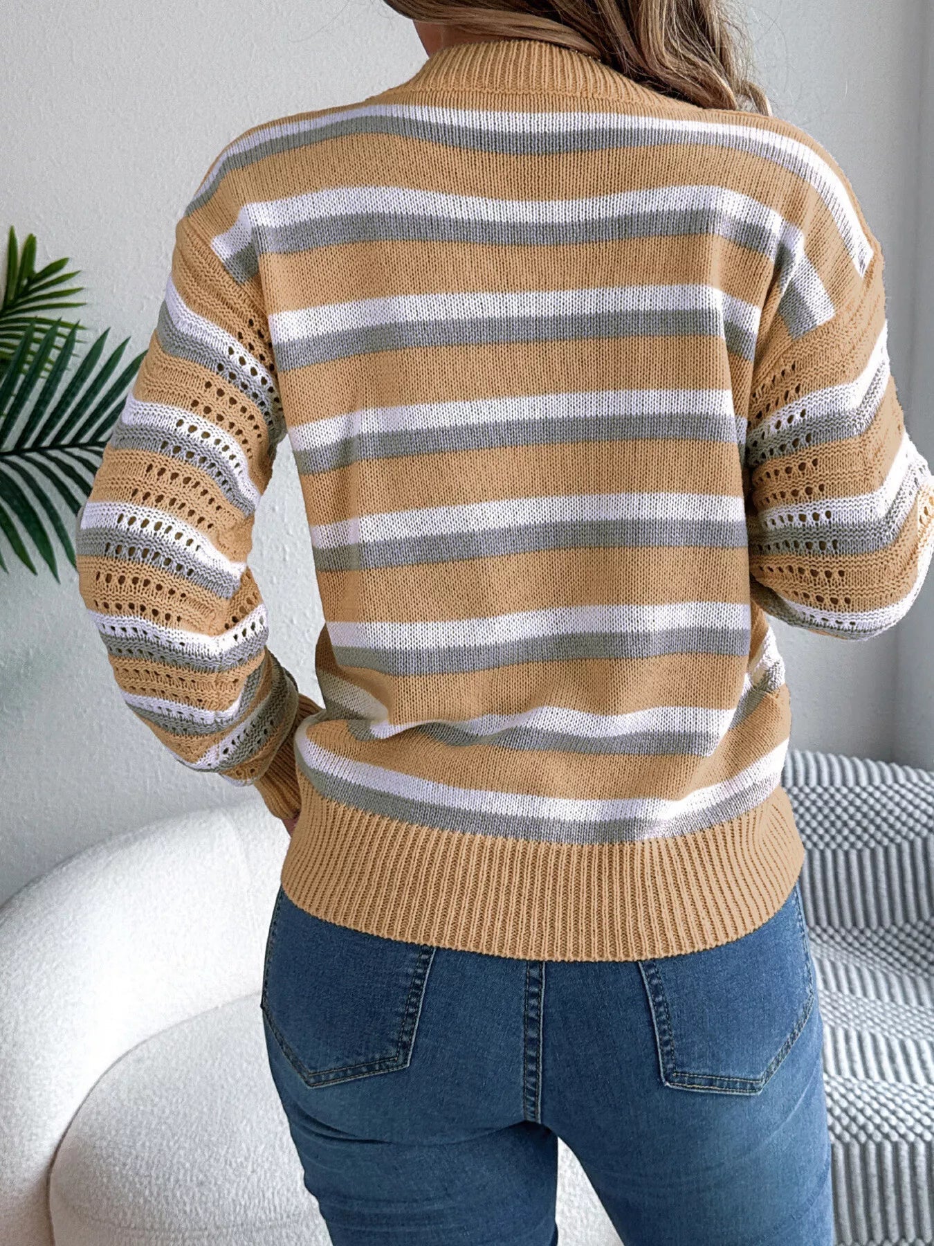 Striped Round Neck Long Sleeve Sweater 