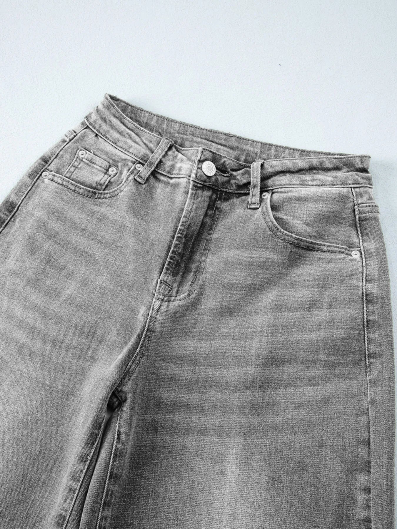 High Waist Wide Leg Washed Jeans 