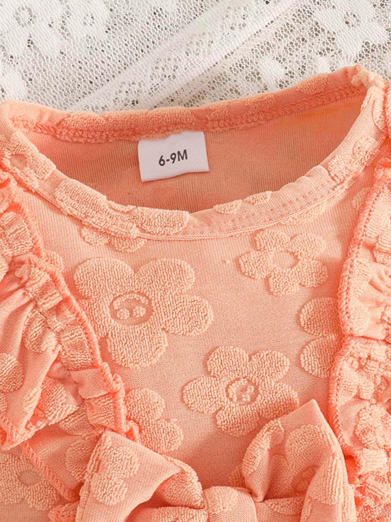 Children's Floral Embossed Ruffle Trim Top and Pants Set 
