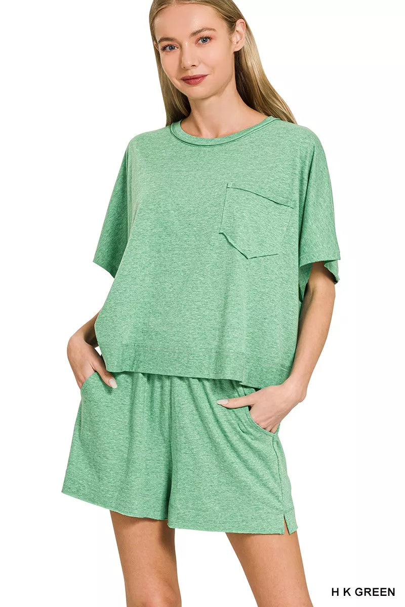 Zenana Exposed Seam Boxy Top & Shorts Set 