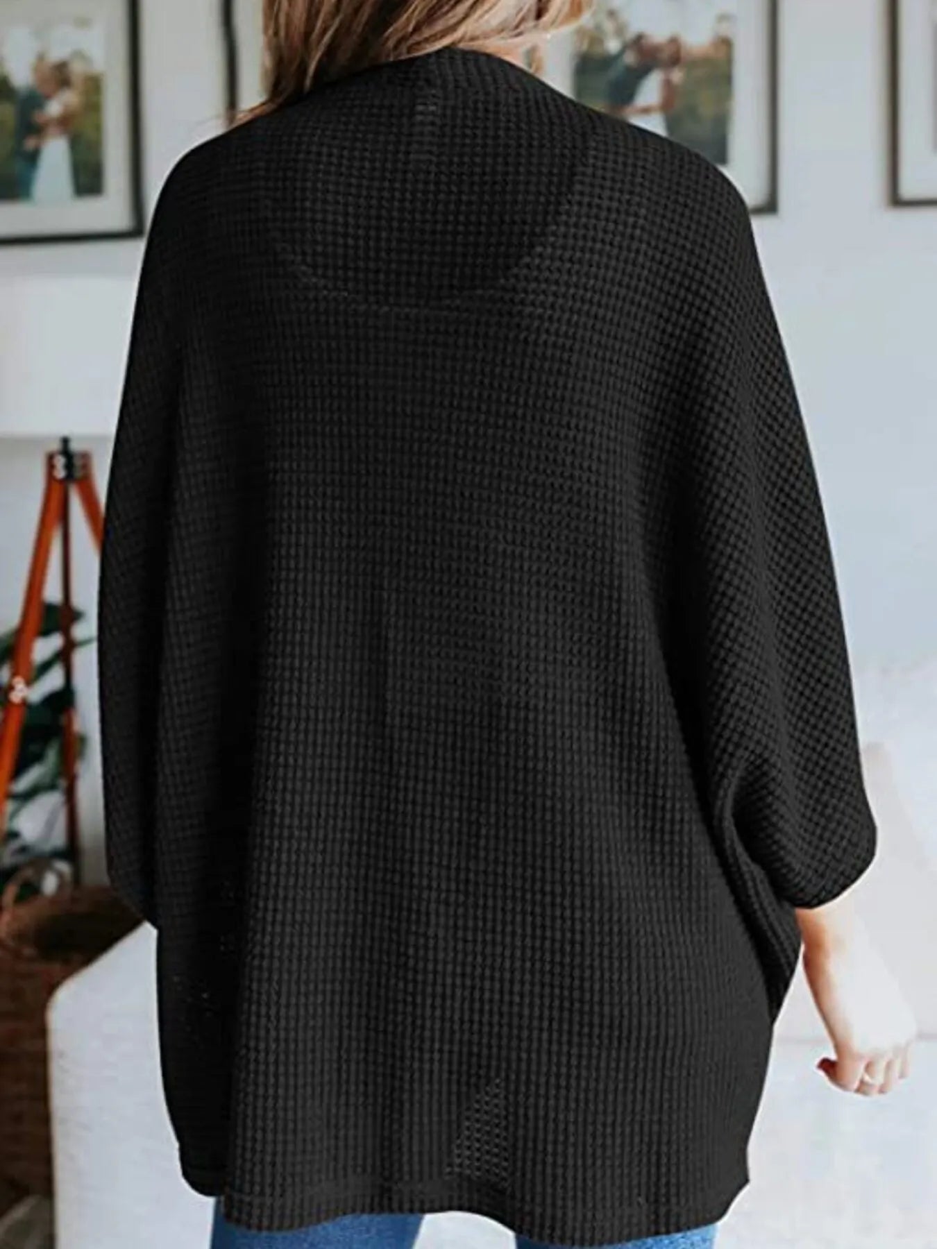 Full Size Open Front Waffle Knit Cardigan Plus Size 