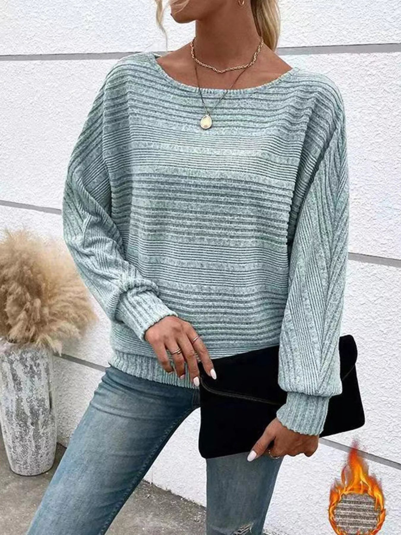 Ribbed Round Neck Long Sleeve Top 