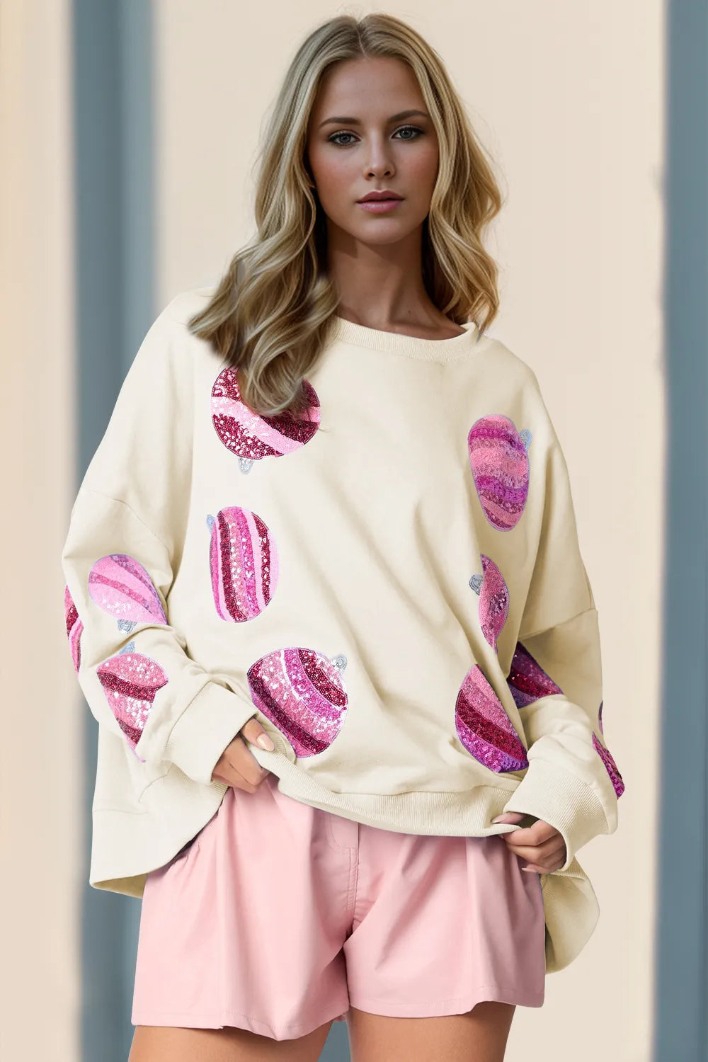 Double Take Sequin Round Neck Long Sleeve Sweatshirt 