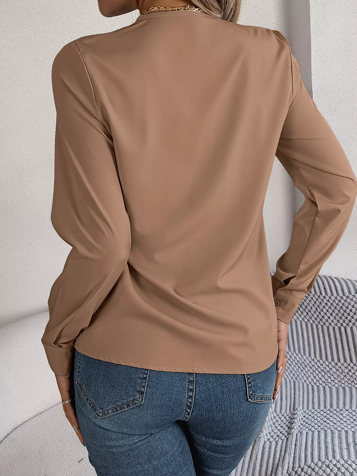 Layered V-Neck Long Sleeve Blouse 