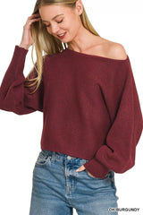 Zenana Boat Neck Balloon Sleeve Sweater 