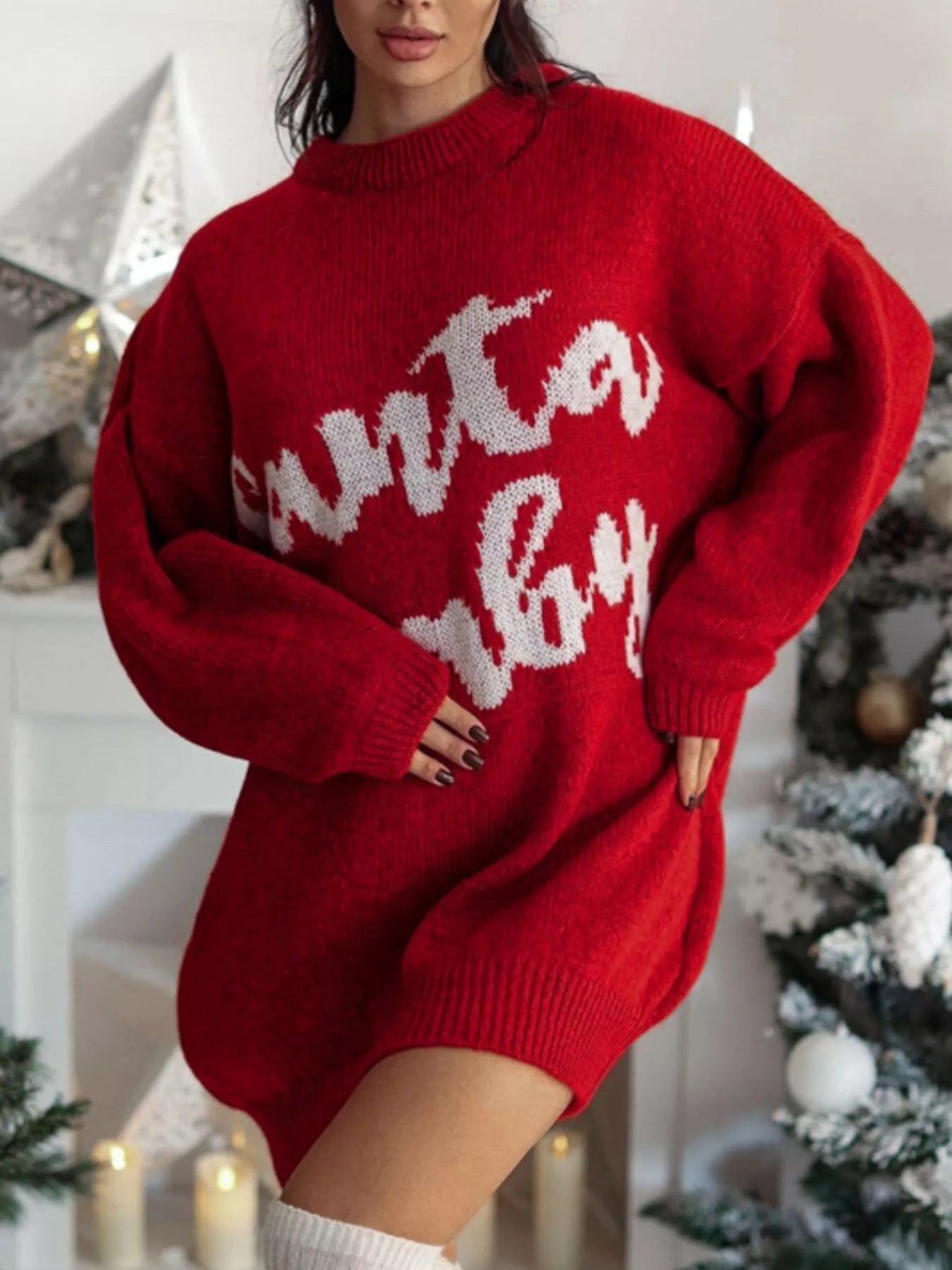 Christmas Letter Oversized Sweater Dress 