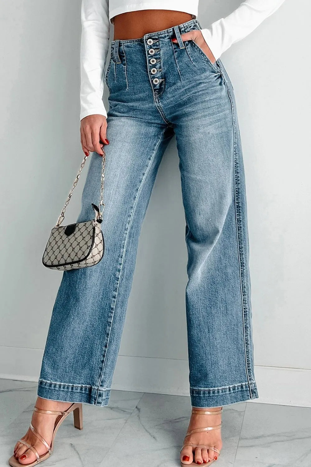 Button Fly High Waist Jeans 
