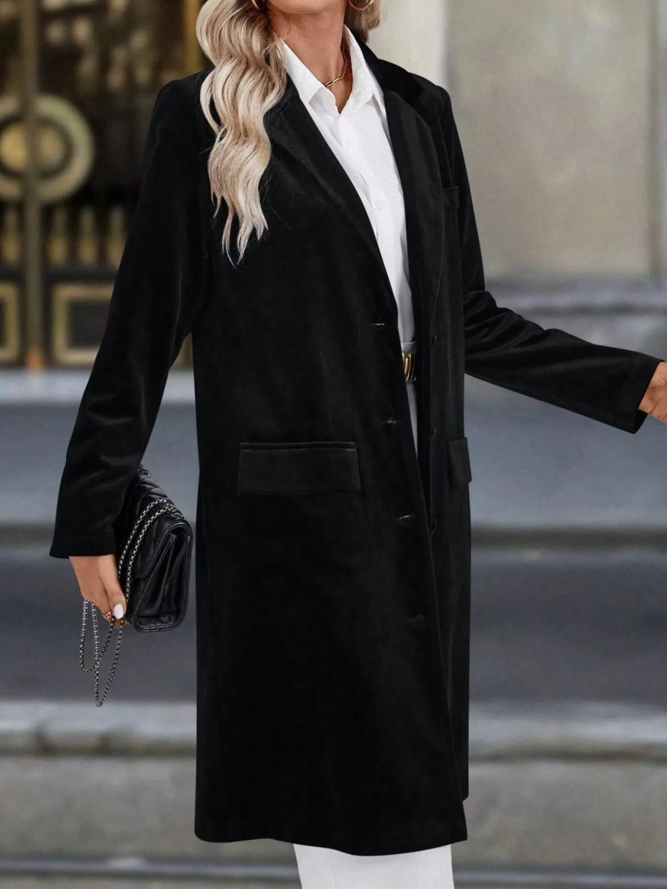 Lapel Collar Long Sleeve Longline Coat 