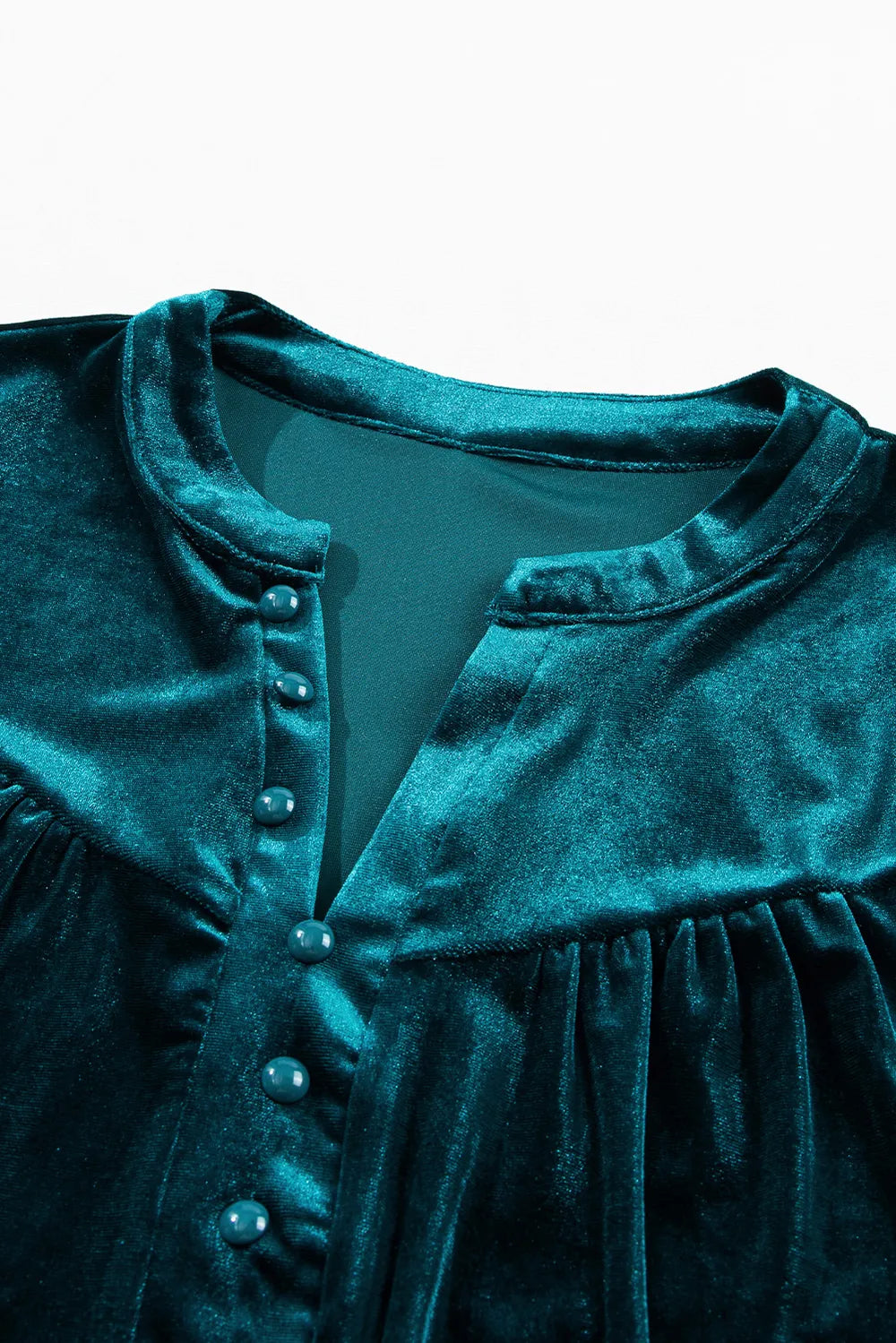 Notched Long Sleeve Velvet Top 
