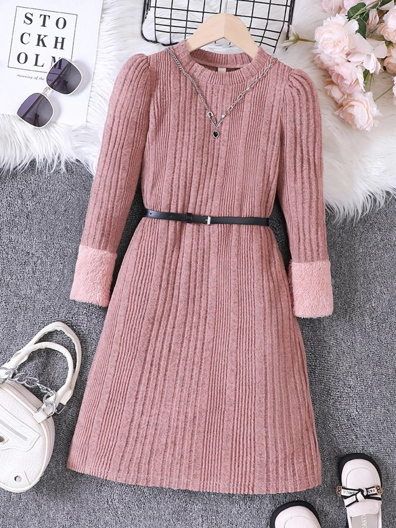 Children's Ribbed Knit Long Sleeve Dress 