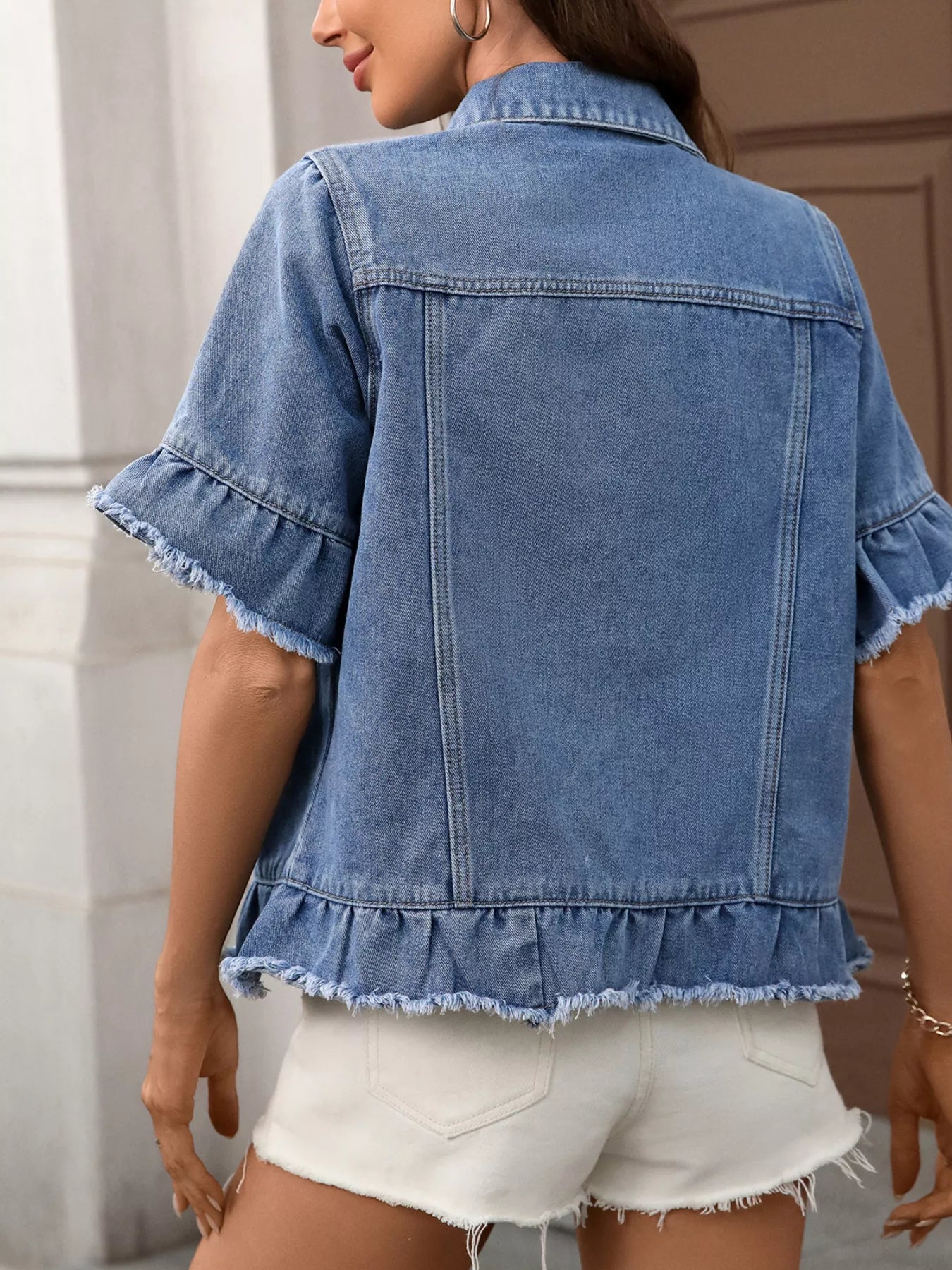 Raw Hem Button Up Denim Jacket 