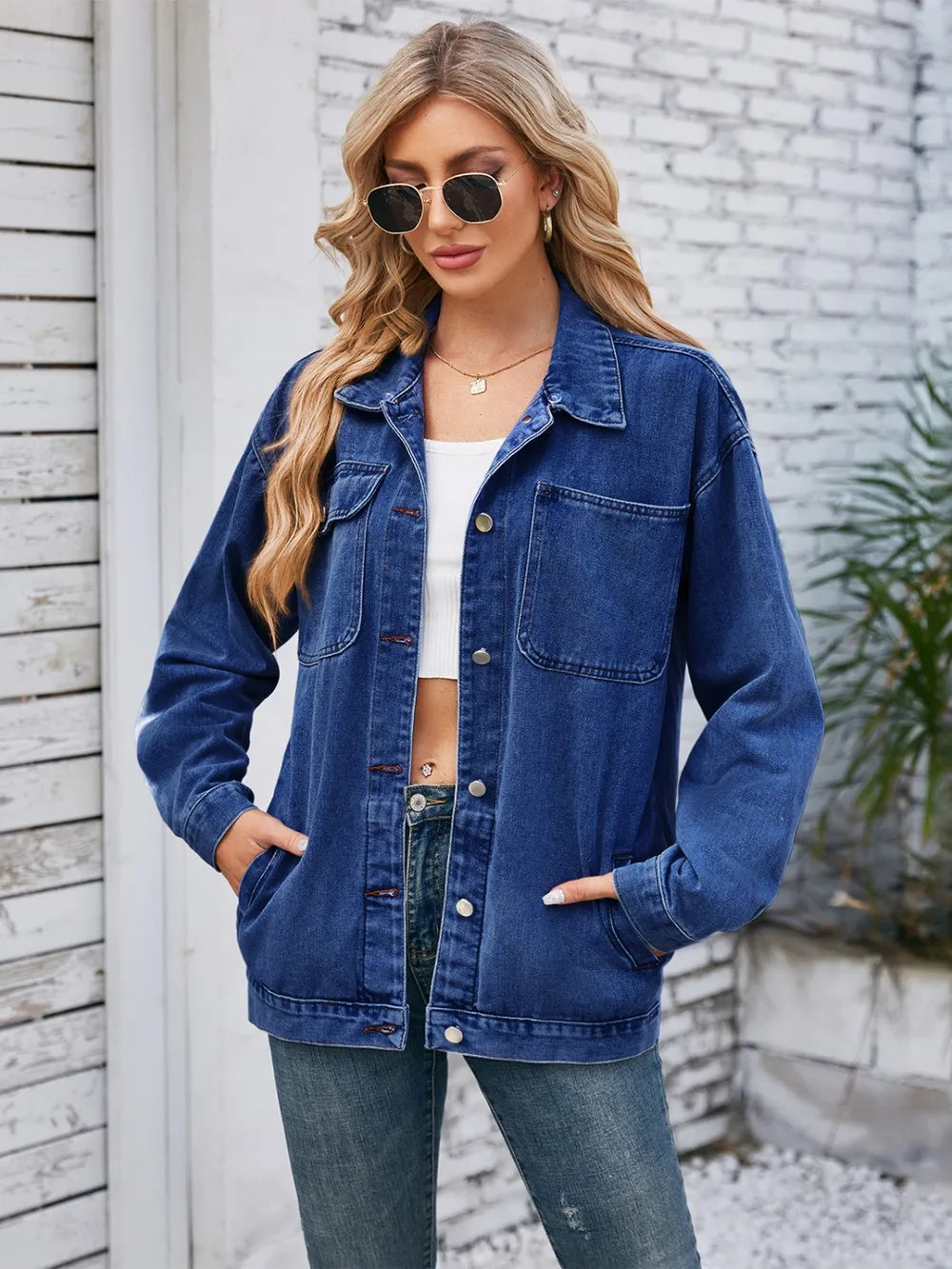Pocketd Button Up Detachable Hooded Denim Jacket 