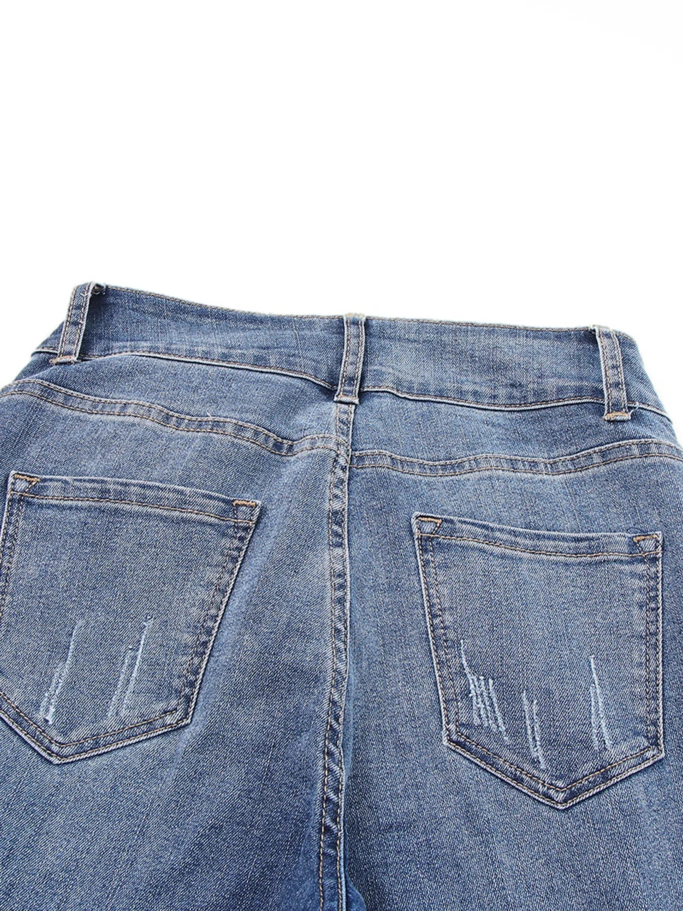 High Waist Distressed Straight Leg Jeans 