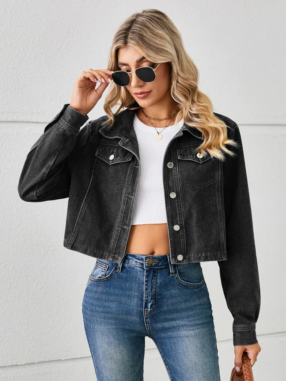 Button Up Long Sleeve Denim Jacket 