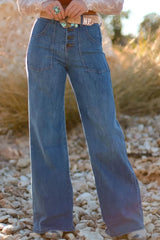 High-Waisted Wide-Leg Button-Front Jeans 