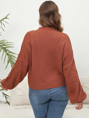 Plus Size Mock Neck Cable Knit Long Sleeve Sweater 