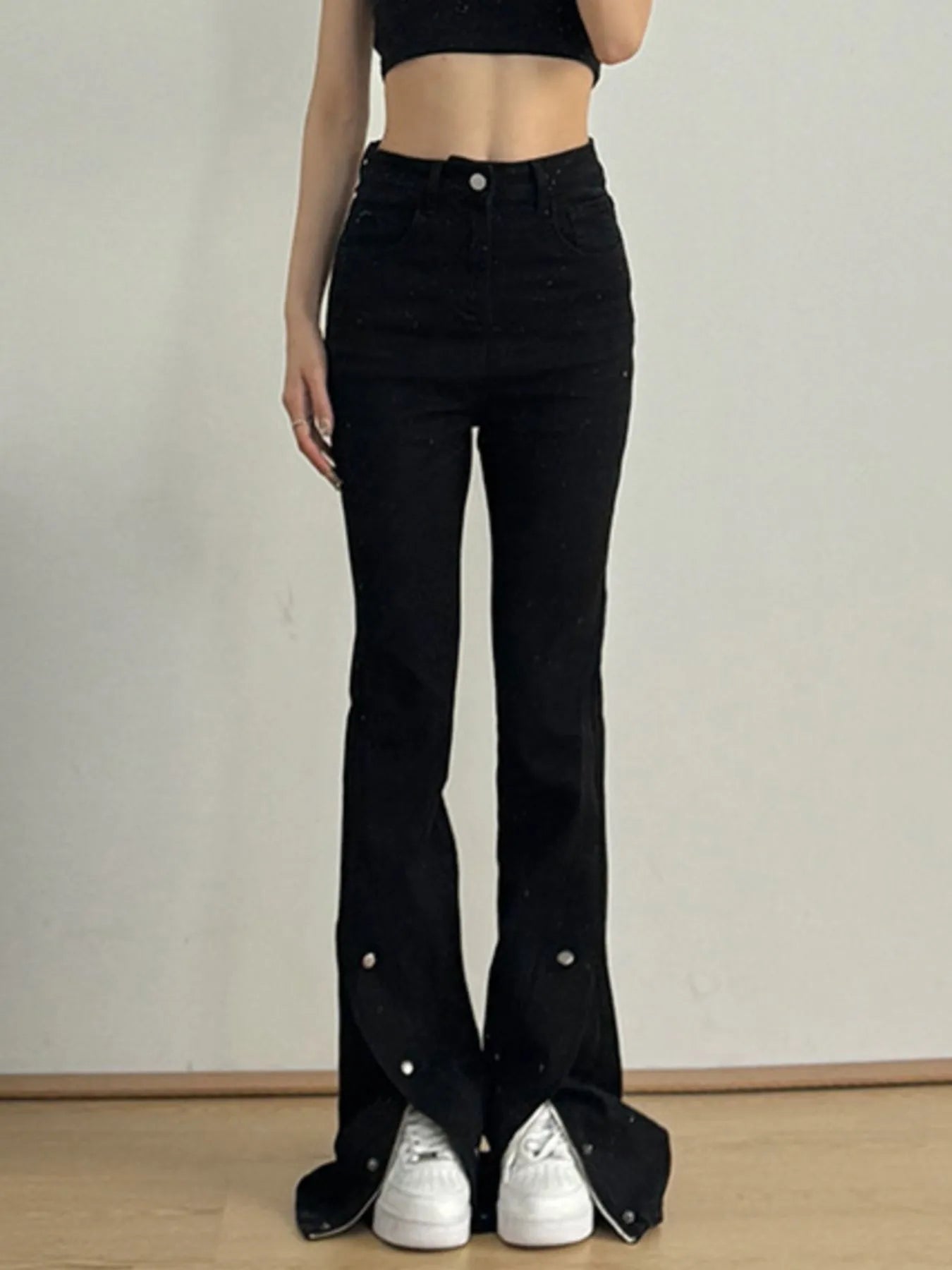 High-Waisted Slit Flare Jeans 