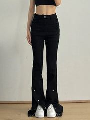 High-Waisted Slit Flare Jeans 