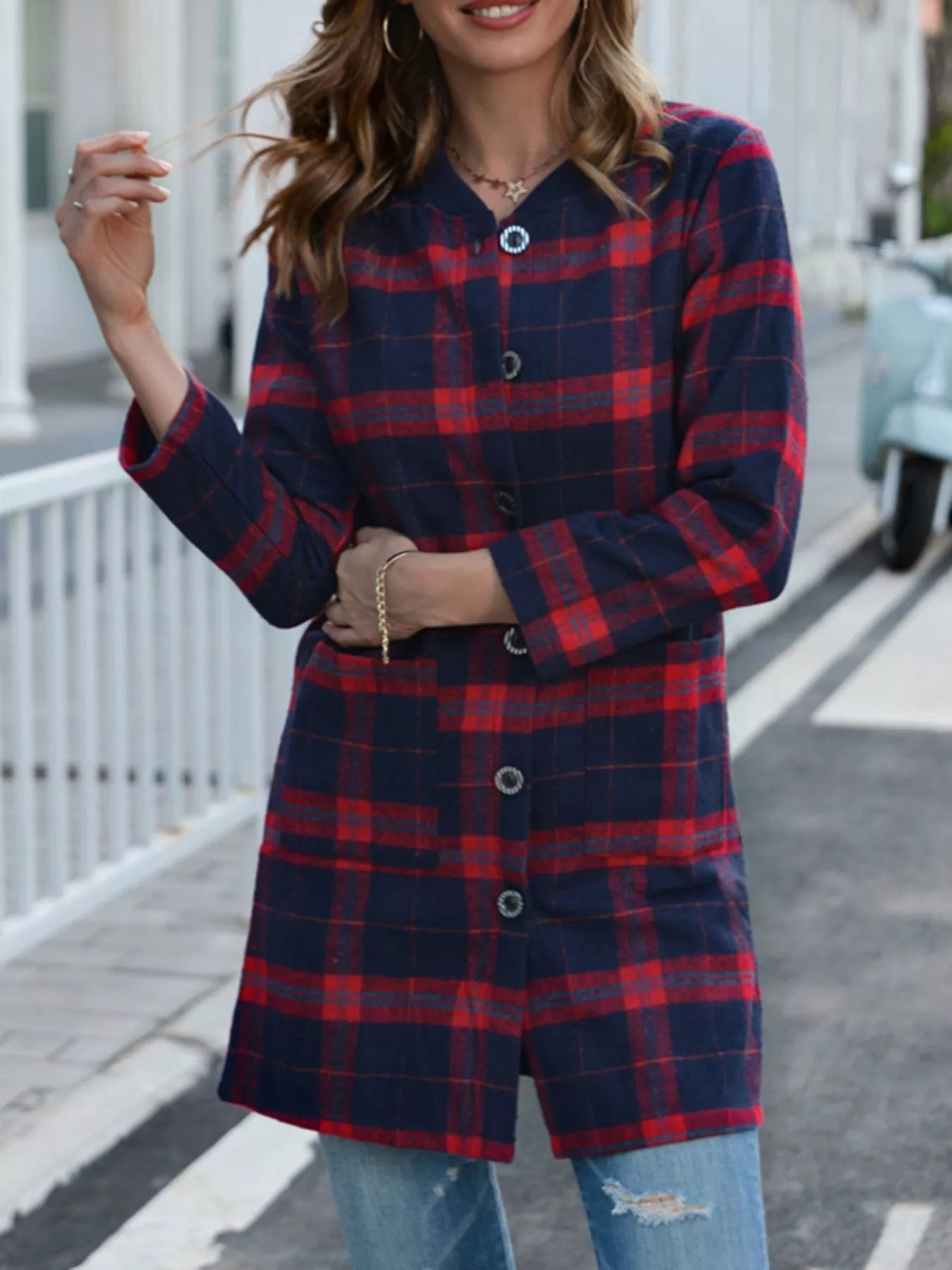 Plus Size Plaid Button-Down Longline Shirt 
