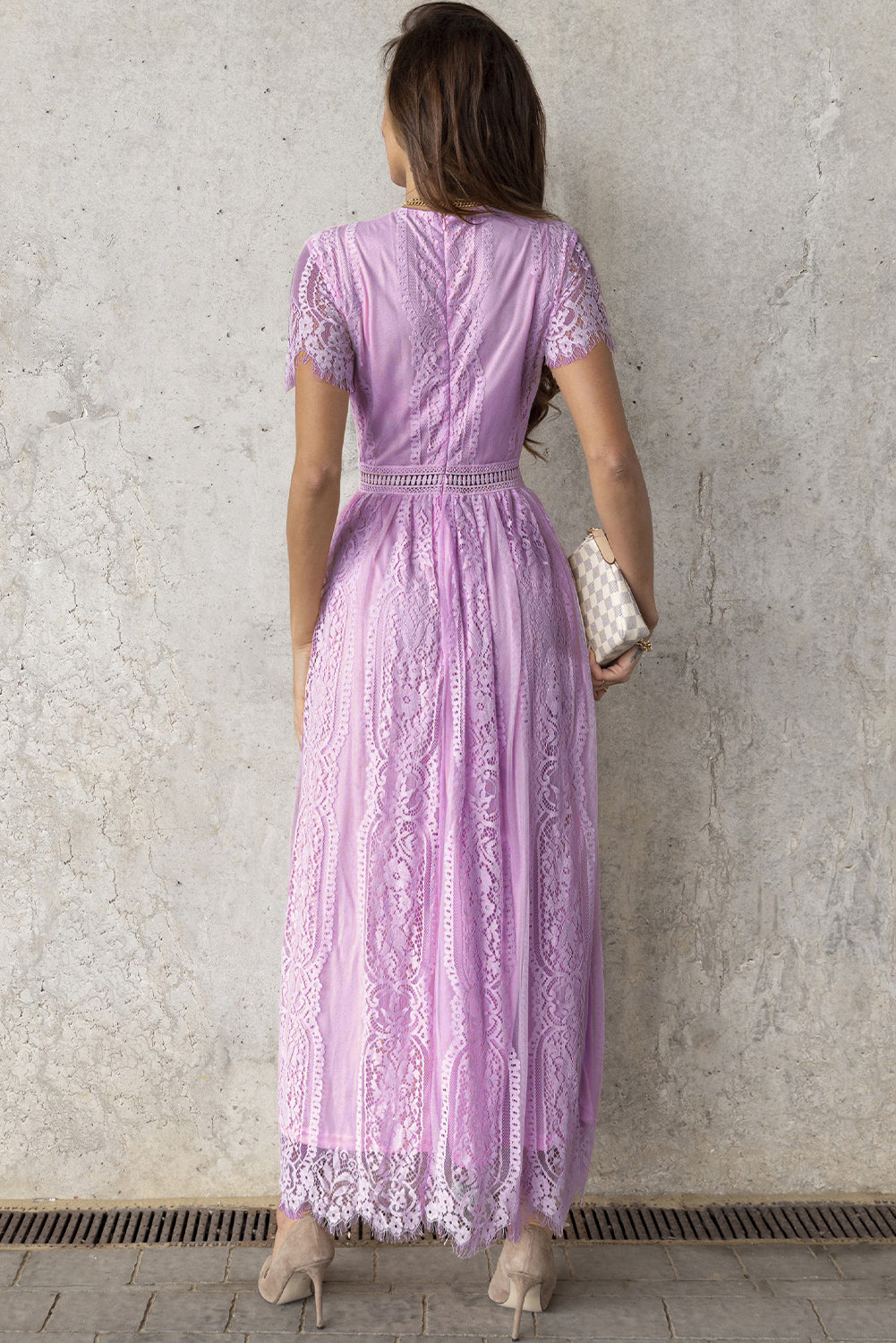 Scalloped Trim Lace Plunge Dress 