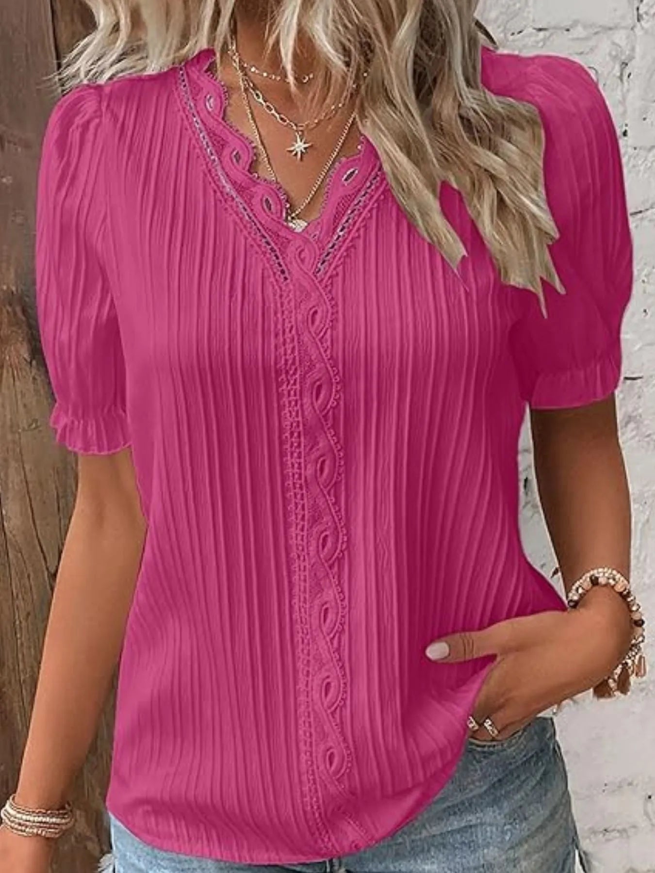 Full Size Lace Detail V-Neck Blouse Plus Size 