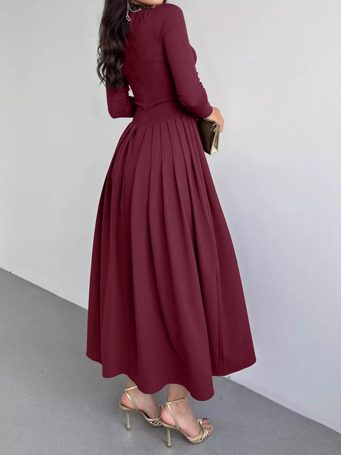 Ruched One Shoulder Long Sleeve Dress 