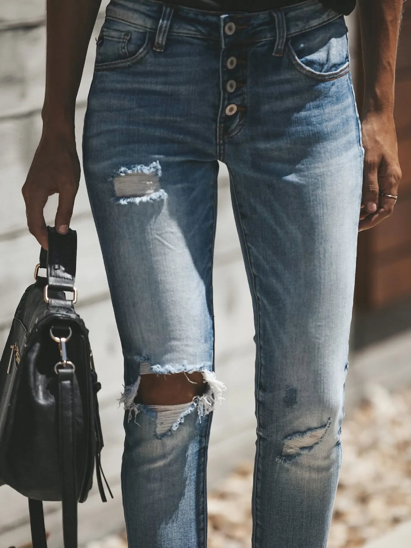 Distressed Button-Fly Skinny Jeans 