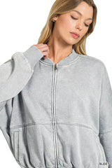 Zenana Acid Washed Fleece Jacket 