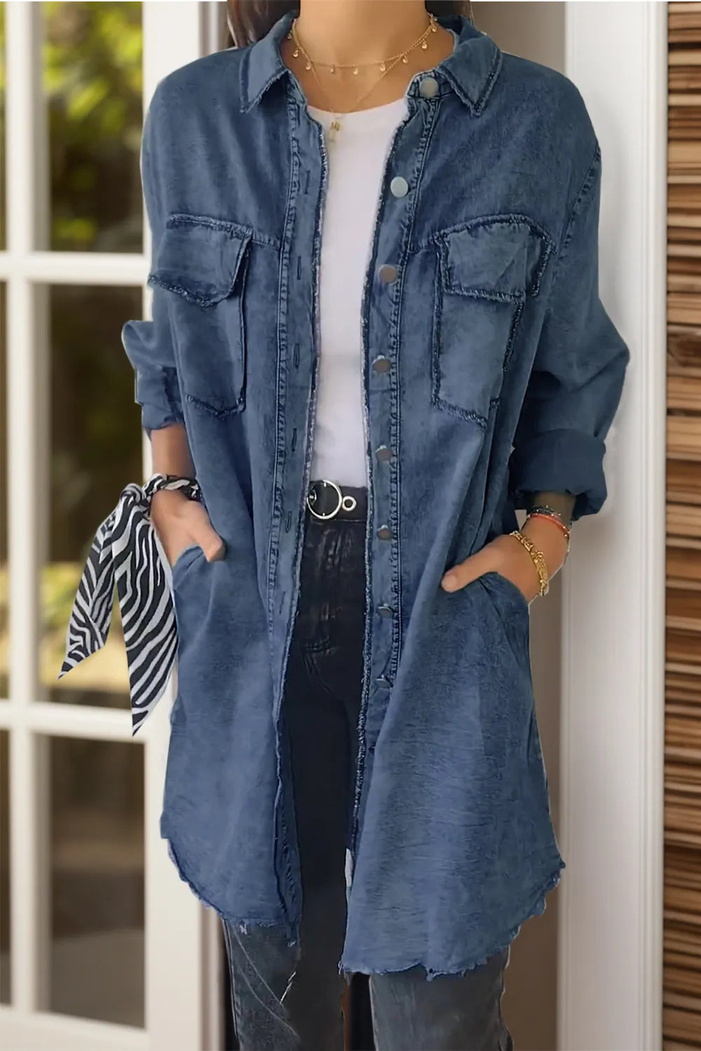 Full Size Pocketed Button Up Long Sleeve Denim Jacket 
