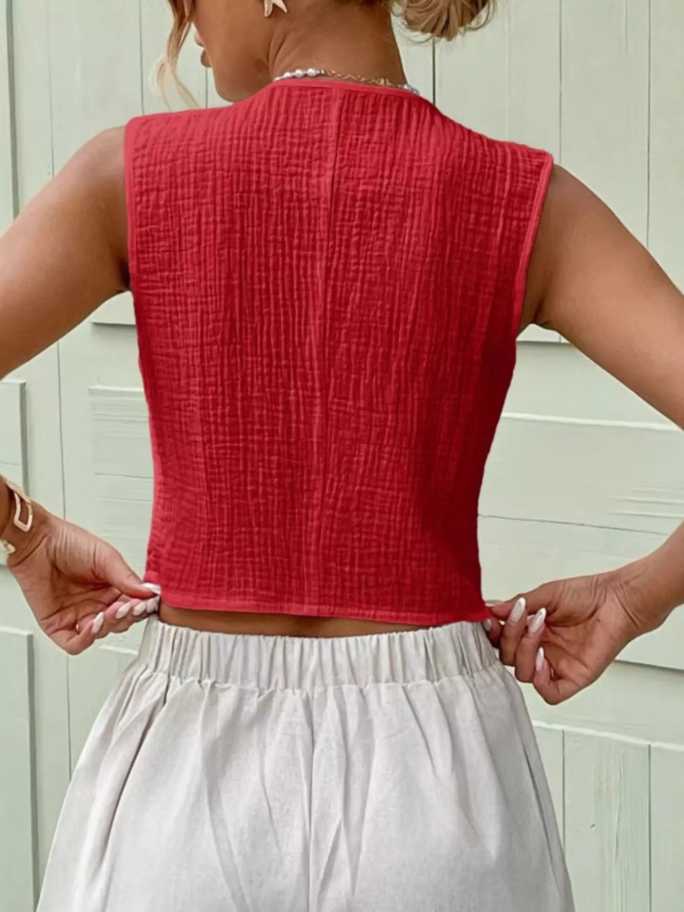 Textured Button-Front Vest 