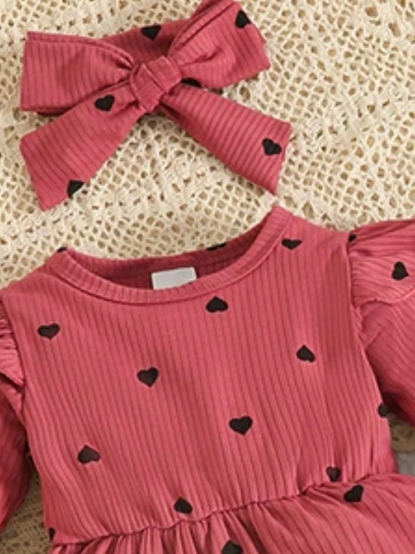 Children's Heart Print Dress & Headband Set 