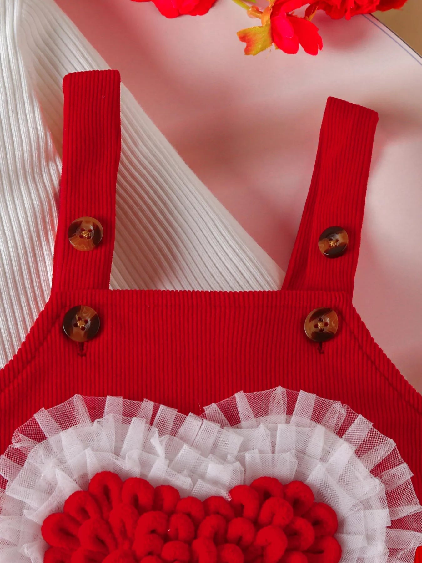 Children's Heart Decor Corduroy Overall Dress & Ribbed Top Set 